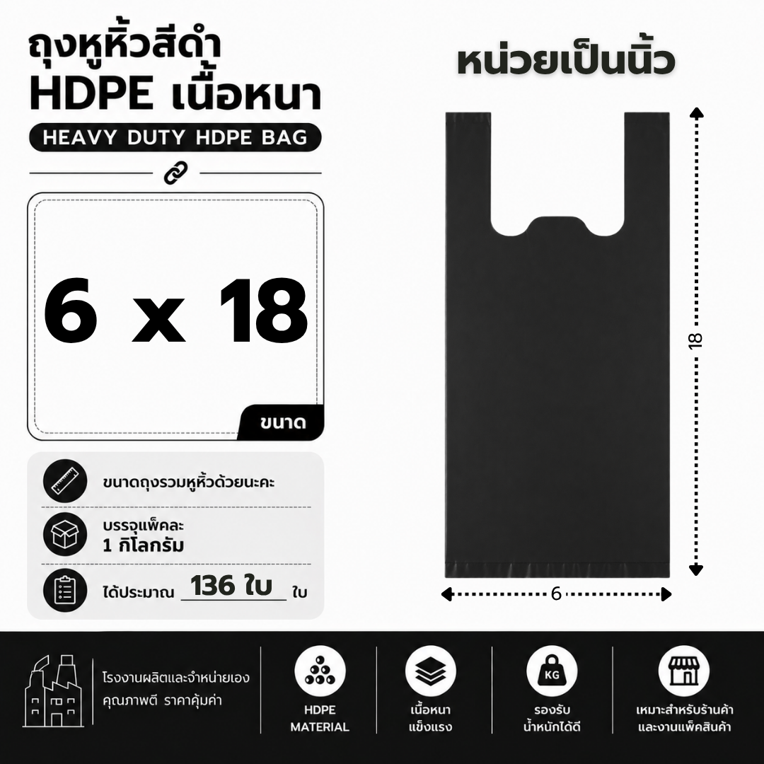 ถุงหูหิ้วสีดำ hdpe เนื้อหนา แพ็ค 1 กิโลกรัม แข็งแรง ทนทาน ถุงหูหิ้วสีดำ hdpe เนื้อหนา แพ็ค 1 กิโลกรัม แข็งแรง ทนทาน