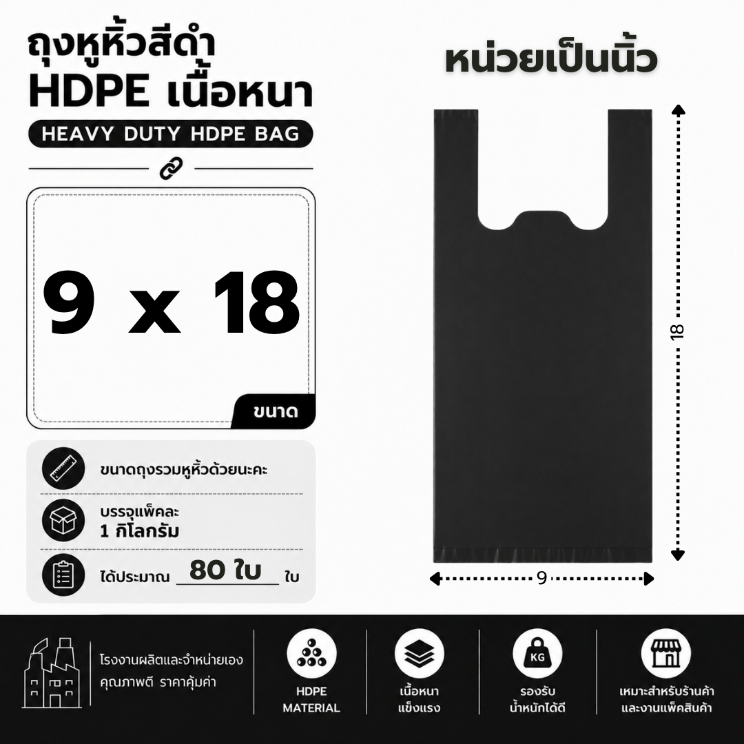 ถุงหูหิ้วสีดำ hdpe เนื้อหนา แพ็ค 1 กิโลกรัม แข็งแรง ทนทาน ถุงหูหิ้วสีดำ hdpe เนื้อหนา แพ็ค 1 กิโลกรัม แข็งแรง ทนทาน