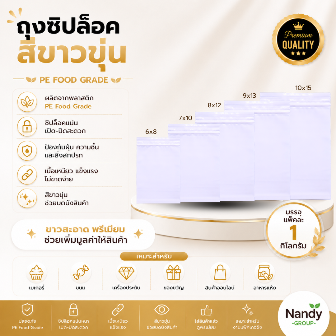 ถุงซิปล็อคสีขาวขุ่น pe food grade แพ็ค 1 กิโลกรัม ถุงซิปล็อคสีขาวขุ่น pe food grade แพ็ค 1 กิโลกรัม