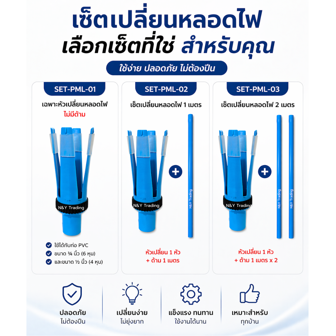 ไม้เปลี่ยนหลอดไฟ รุ่นพรีเมียม ปรับขนาดได้ สำหรับหลอดไฟ 4.2–7.9 ซม. ไม้เปลี่ยนหลอดไฟ รุ่นพรีเมียม ปรับขนาดได้ สำหรับหลอดไฟ 4.2–7.9 ซม.