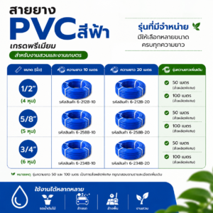 สายยาง pvc สีฟ้า ตราไชโย เกรดพรีเมียม 10 และ 20 เมตร สำหรับงานสวนและงานเกษตร